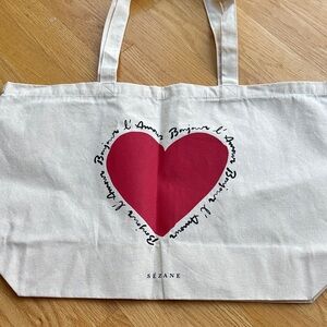 Sézane Cream Canvas Tote with Red Heart